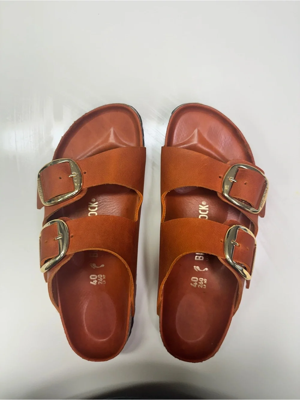 Birkenstock Arizona Big Buckle Leather Slides Burnt Orange Double Strap Size 40 - Picture 1 of 12